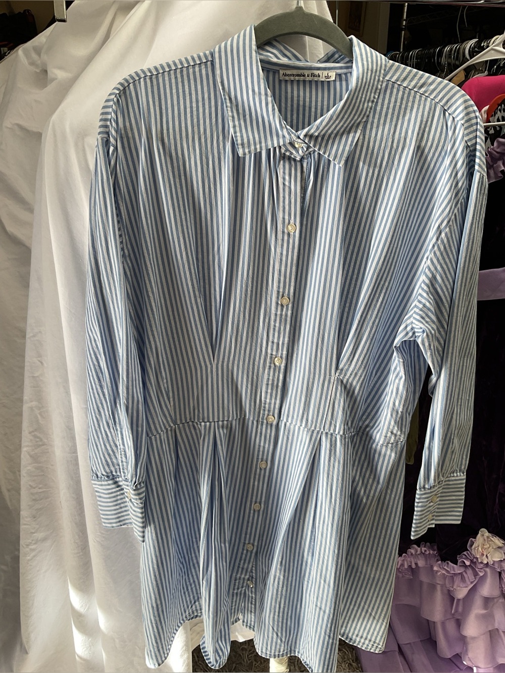 Abercrombie & Fitch Light Blue and White Striped Shirt Dress